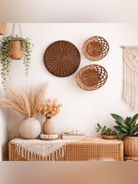 Lot Of 3 Wall Basket Decor Boho Intricate MCM Minimalist Wicker